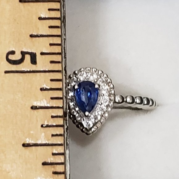 Kashmir Kyanite & White Zircon halo ring in Plat/over 925 Sterling .75cts sz 8 - Picture 3 of 5